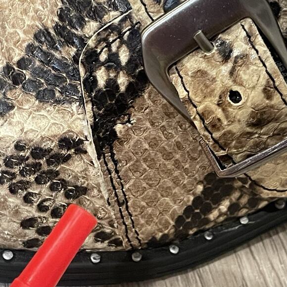 Steve Madden Moto Combat Snake Skin Boots Womens Size 9 Studded Statement - Picture 2 of 8